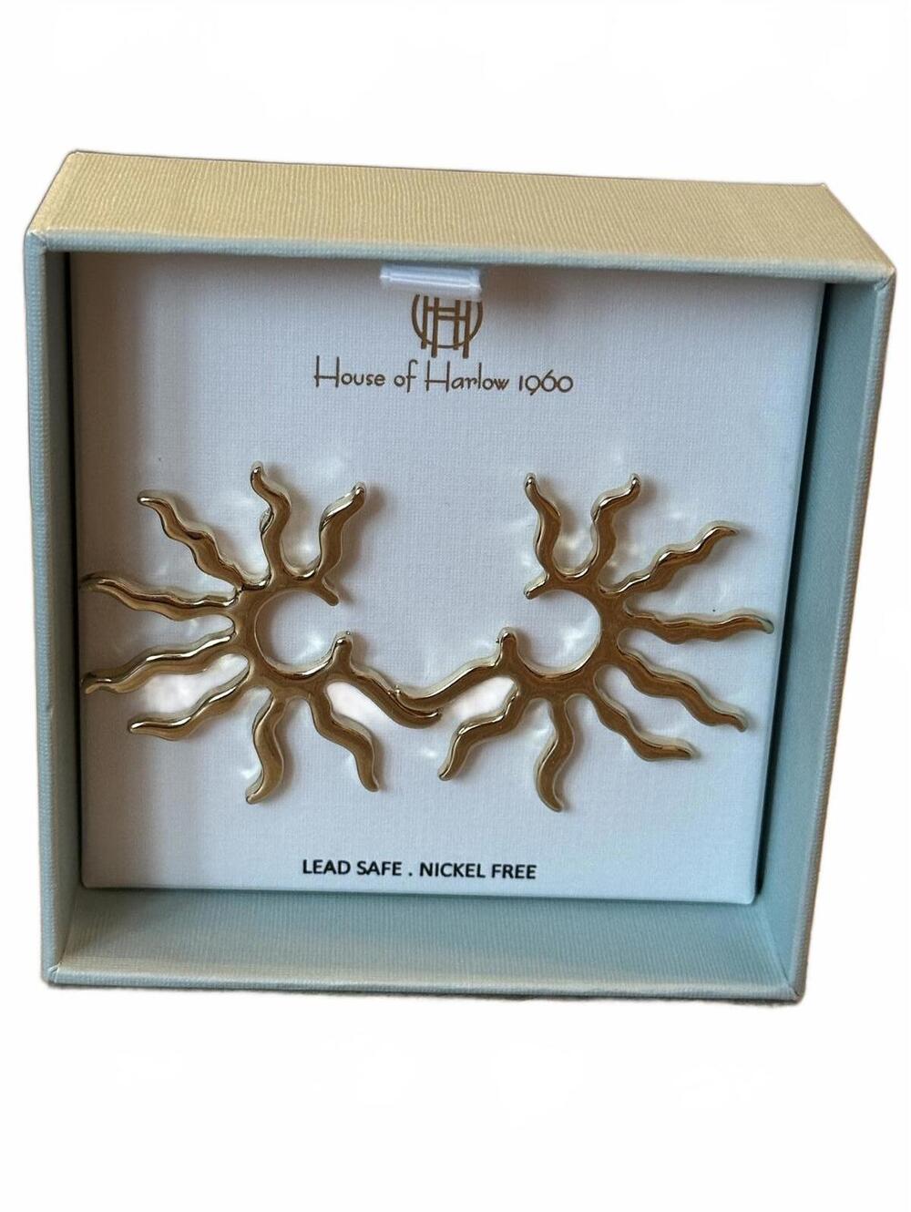 House of Harlow 1960 Sunburst Gold Tone Earrings NIB
